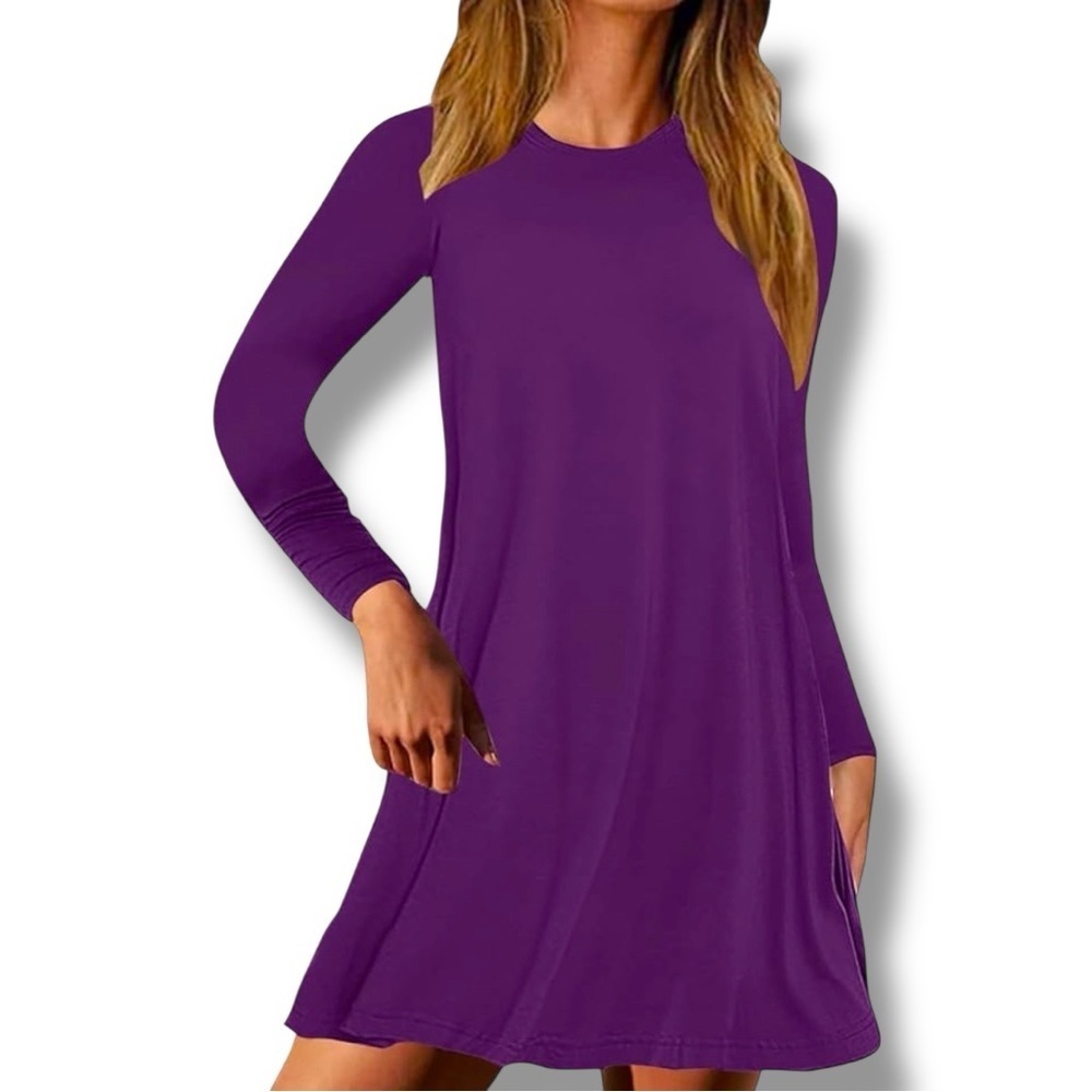 Amazon Chic Long Sleeve Royal Purple A-Line Fit and Flare Relaxed Fit Mini Dress